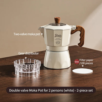 Bincoo Dual Valve Moka Pot Set , Espresso Coffee Maker, Portable Home Machine, Outdoor Use