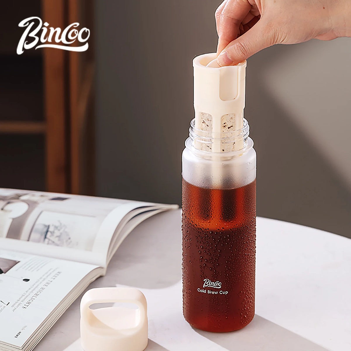 BINCOO Hand Brewed Cold Extraction Bottle Portable Cold Brew Coffee Pot Accompanying Cup Outdoor Lemon Juice Smoothie Filter Cup