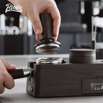 Bincoo Coffee Tamping Kit, Woodgrain 3-Piece Set with Distributor, Fits 51-58mm Portafilters