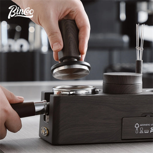 Bincoo Coffee Tamping Kit, Woodgrain 3-Piece Set with Distributor, Fits 51-58mm Portafilters
