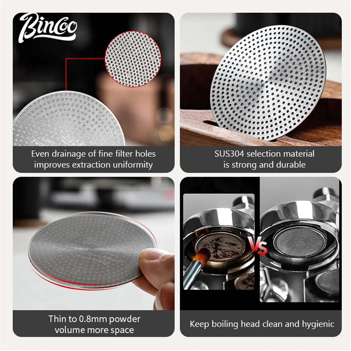 Bincoo-Stainless Steel Espresso Extraction Filter, Secondary Water Separation Net, Espresso Machine Handle, Powder Bowl