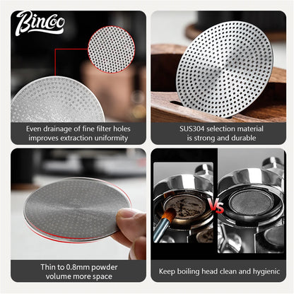 Bincoo-Stainless Steel Espresso Extraction Filter, Secondary Water Separation Net, Espresso Machine Handle, Powder Bowl