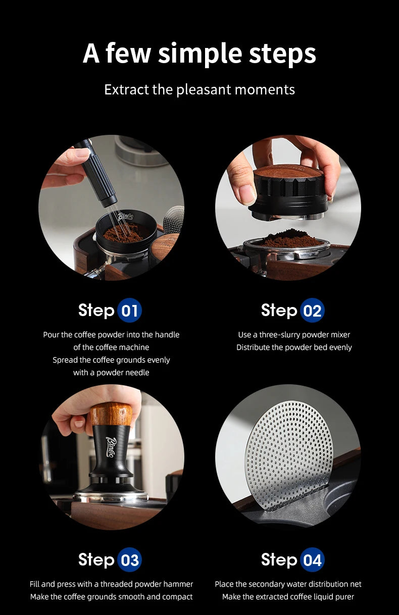 Bincoo Wooden Espresso Tamping Stand Set: Tamper+Distributor, 51/58mm Dual-Size, Barista Organizer