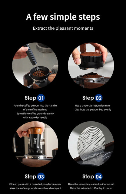 Bincoo Wooden Espresso Tamping Stand Set: Tamper+Distributor, 51/58mm Dual-Size, Barista Organizer